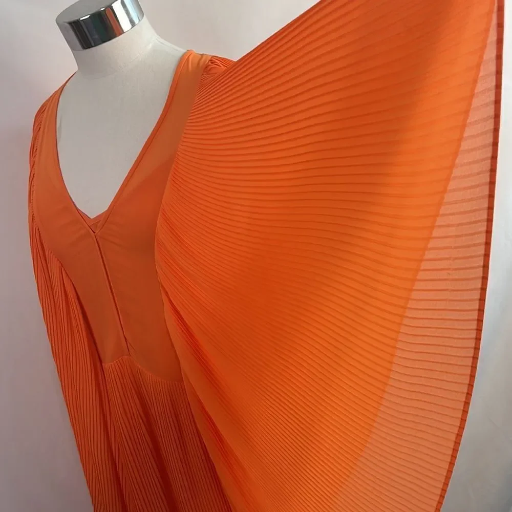 Orange Pleated Mini Dress - Picture 4 of 7